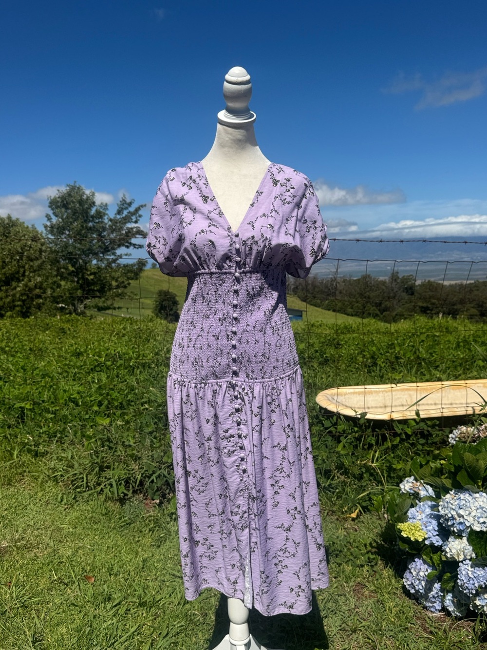 Keepsake Purple floral Smocked Midi Dress Wedding Guest size 6